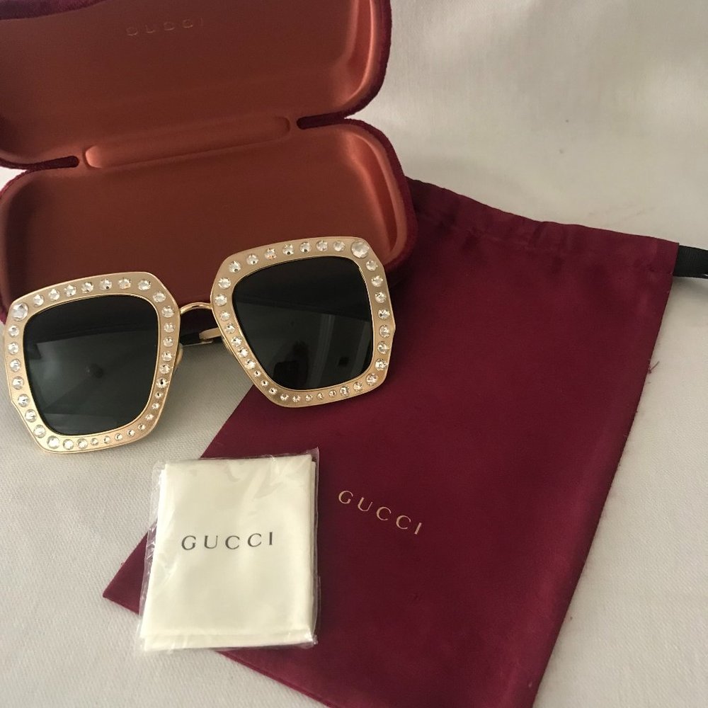 Gucci Crystal Studded Sunglasses | Color: Black/Gold